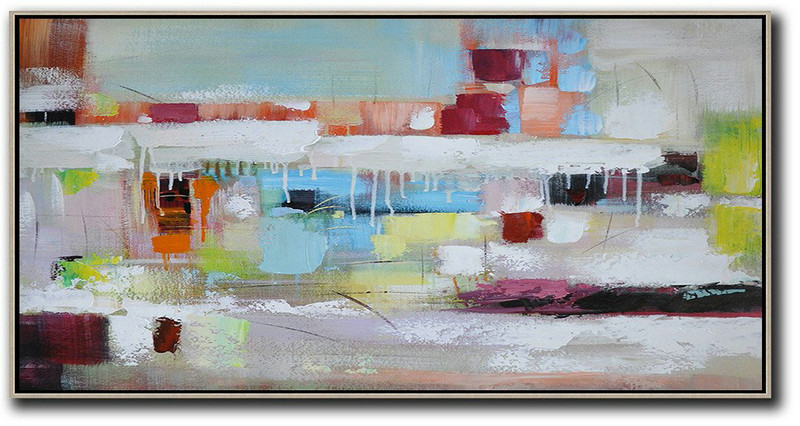 Handmade Painting Large Abstract Art,Horizontal Palette Knife Contemporary Art,Abstract Art Decor Large Canvas Painting,White,Red,Yellow,Blue,Brown.etc